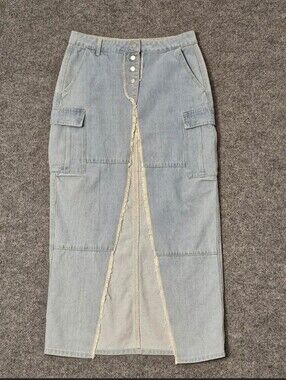 NWT-KOLLYY| Distressed Light Denim | Maxi Skirt| Size- Large